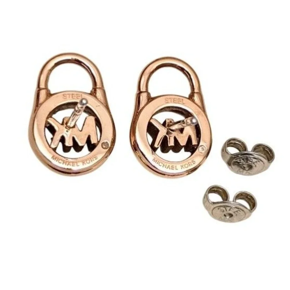 Michael Kors MK Lock Stud Rose Gold tone Crystal Pave Earrings